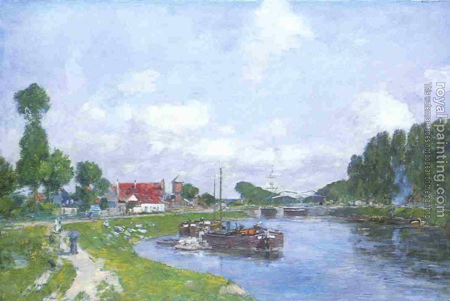 Eugene Boudin : Barges on the Canal, Saint-Valery-sur-Somme